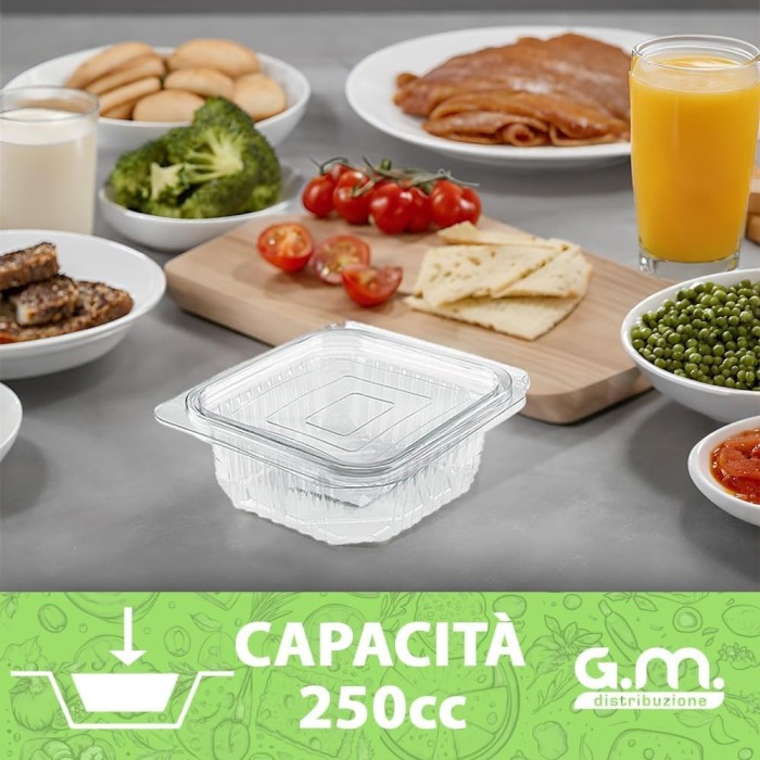 50 Vaschette per Alimenti Usa e Getta con Coperchio Rettangolari Trasparenti in Pet