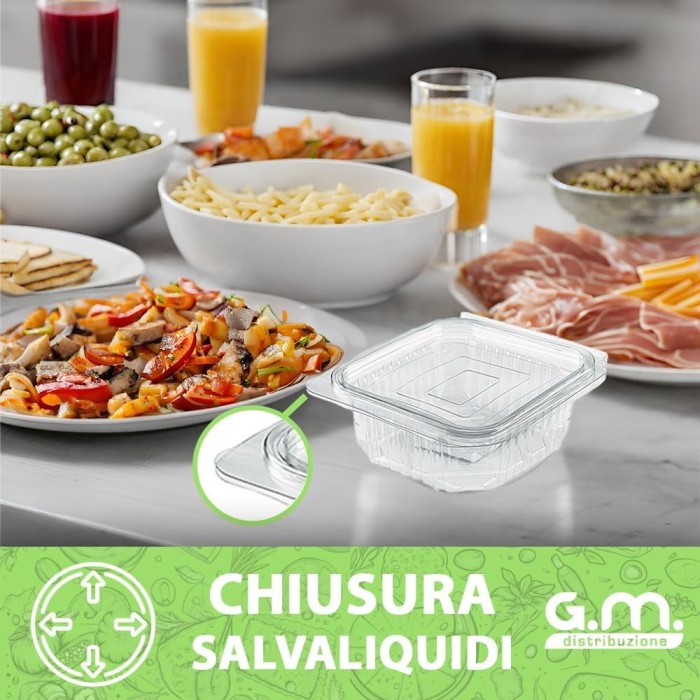 50 Vaschette per Alimenti Usa e Getta con Coperchio Rettangolari Trasparenti in Pet