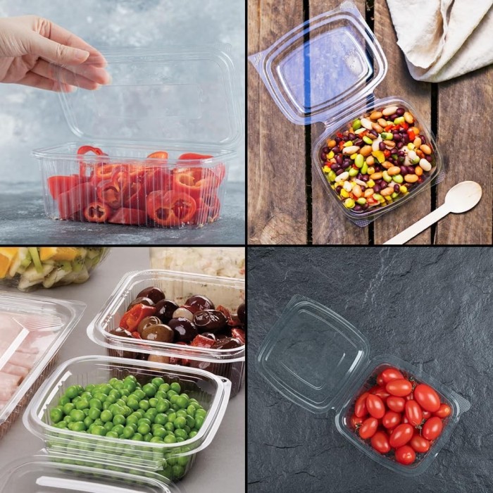50 Vaschette per Alimenti Usa e Getta con Coperchio Rettangolari Trasparenti in Pet