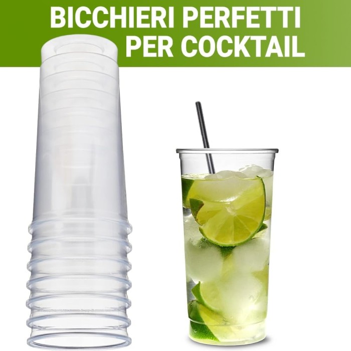 30 Bicchieri da Cocktail Monouso, 355ml in PE Trasparente di Alta Qualità per Bevande fredde, Riciclabili