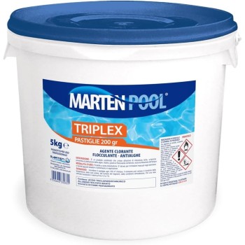 Secchio da 10 Kg - Triplex pastiglie 200 gr per piscine, disinfettante clorato a lenta dissoluzione