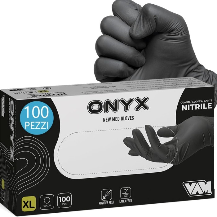 100 Guanti in Nitrile Neri Senza Polvere e Senza Lattice Varie Misure