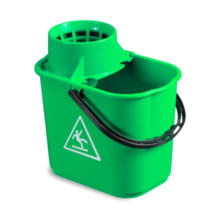1 Pezzo - Secchio Professionale Easy, per Lavaggio Pavimenti, Colore Verde con Strizzino, Litri 14