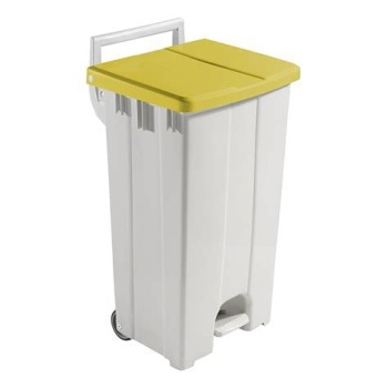 1 Pezzo - Pattumiera a Pedale Derby con Coperchio Giallo, H.A.C.C.P. Litri 90