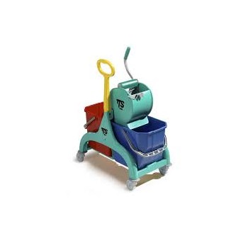 1 Pezzo - Carrello Nick con Doppia Vasca e Strizzatore a Rullo, colore Grigio