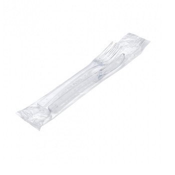 100 Pezzi - Bis Posate Bianco Bio compostabile (forchetta+coltello), senza Tovagliolo