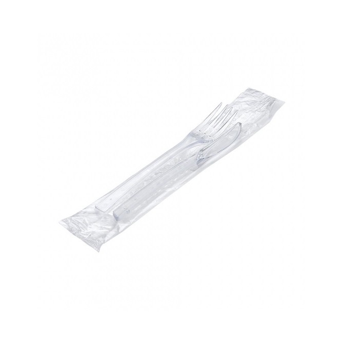 100 Pezzi - Bis Posate Bianco Bio compostabile (forchetta+coltello), senza Tovagliolo