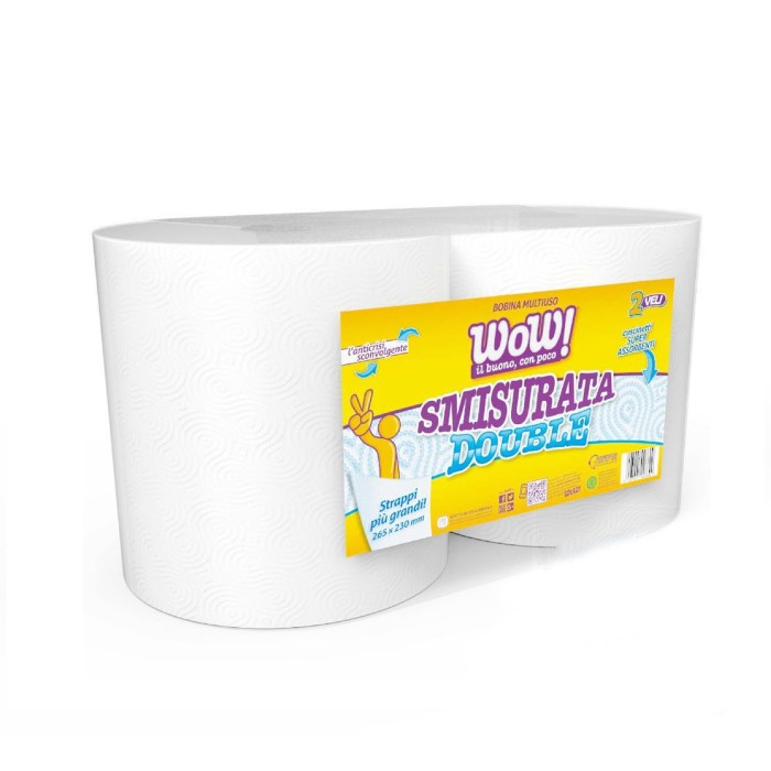 2 Rotoli - Bobina Liscia 2 Veli "WOW", 800 Strappi circa - Kg 6