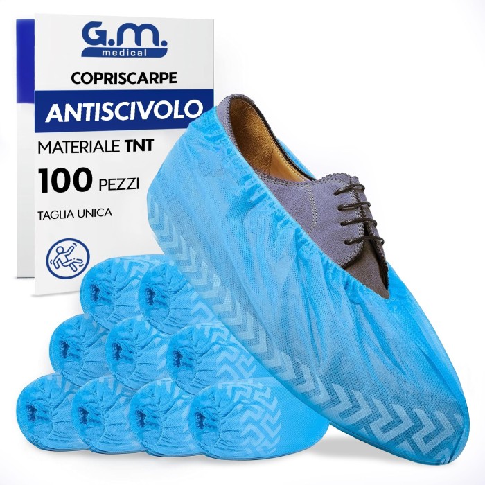 100 Copriscarpe Monouso in TNT Antiscivolo Impermeabili Azzurri
