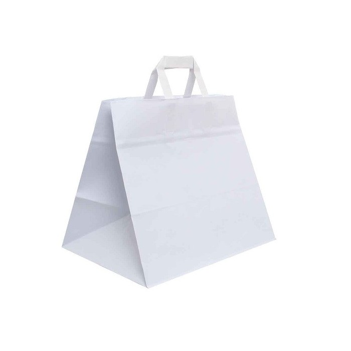 SHOPPER IN CARTA BIANCA Base larga Mis.28+17x26h Maniglia piatta PZ.200