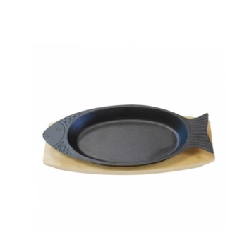 PIATTO PESCE + BASE DI LEGNO 48x19,5 CM NERO FERRO