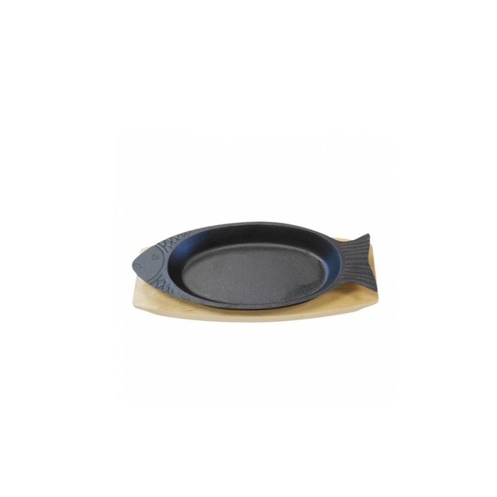 PIATTO PESCE + BASE DI LEGNO 48x19,5 CM NERO FERRO