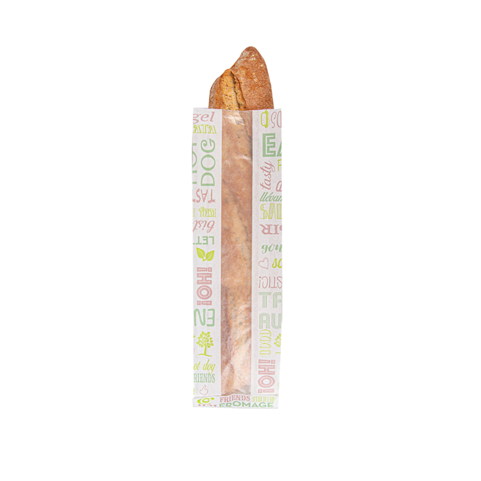 SACCHETTO BAGUETTE ANTIGRASSO C/FINESTRA PAROLE CM.4x9x30h PZ.250