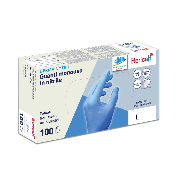 "DERMA NYTRIL" GUANTI IN NITRILE BLU S/TALCO "gr.5" (L) PZ.100