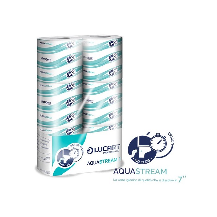 CARTA IGIENICA FASCETTATA a ROTOLO IDROSOLUBILE ACQUASTREAM PZ.72