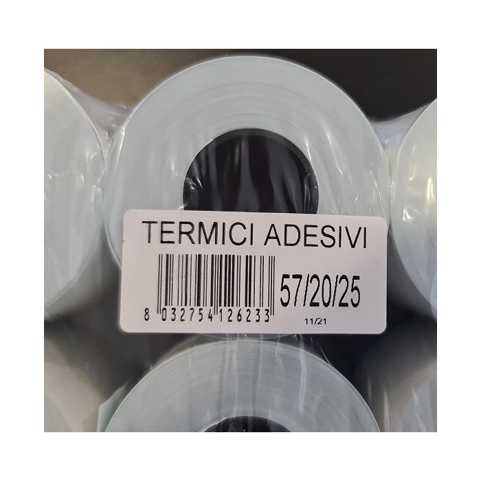 ROTOLI TERMICI ADESIVI x BILANCIA "FORO 25mm L57mm MT.20" (ct.5) PZ.10