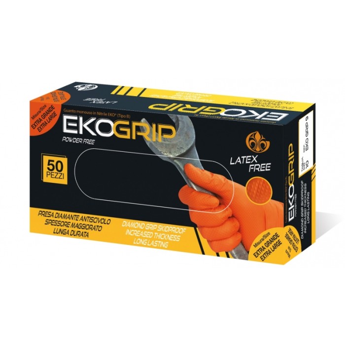 "EKO GRIP" GUANTI IN NITRILE ARANCIO S/TALCO (XXL) "uso meccanico" PZ.50