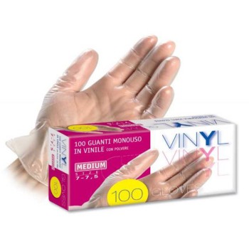 GUANTI in VINILE trasparenti "S" S/TALCO PZ.100