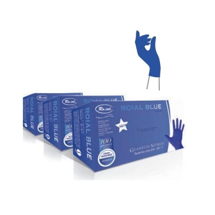 "ROIAL BLUE" GUANTI IN NITRILE BLU S/TALCO "gr.3" (L) PZ.100
