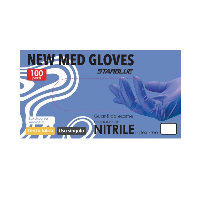 "NEW MED STARBLUE/GLOVES" GUANTI NITRILE BLU S/TALCO gr.3,5 (L) PZ.100