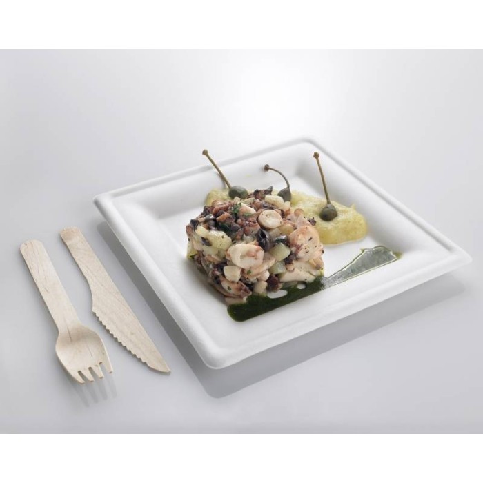PIATTO QUADRATO BIANCO IN POLPA 26x26 (ct.10) PZ.50