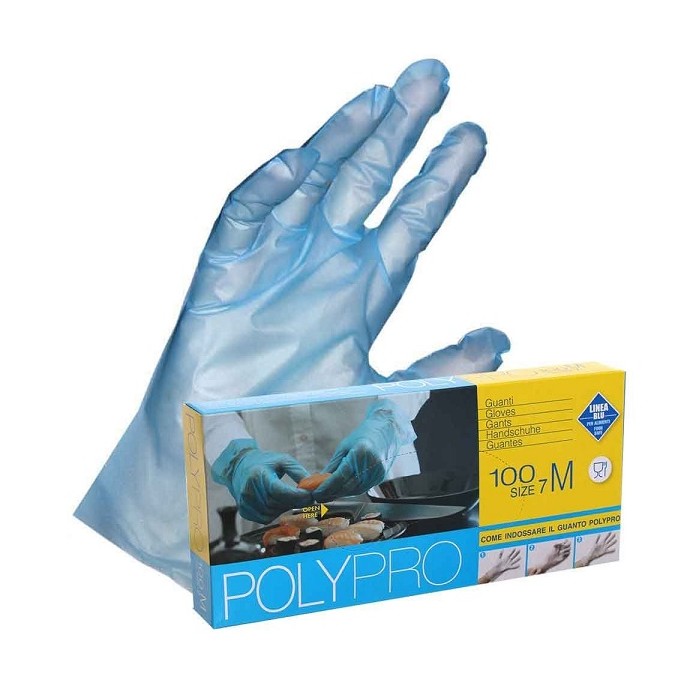 GUANTI POLYPRO BLU in TPE (x alimenti) MIS. S PZ. 100
