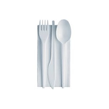 TRIS POSATE BIANCO (forchetta+coltello+cucchiaio) + TOV.LO 1V PZ.900