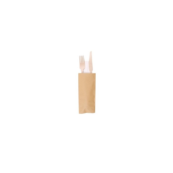 50 Pezzi – Kit Posate in Legno (Forchetta + Coltello) con Tovagliolo 3 Veli, Ecologiche e Monouso, Ideali per Take-Away, Eventi