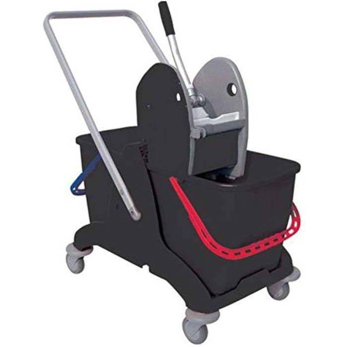 1 Pezzo - Carrello Dark 30, Doppia Vasca con Strizzatore Regular e Cestino (Litri 30x2)