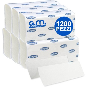 1200 Pezzi - 6 Confezioni di Asciugamani Monouso 24x21,5 cm con Piegatura a Z "2 Veli" in Pura Cellulosa
