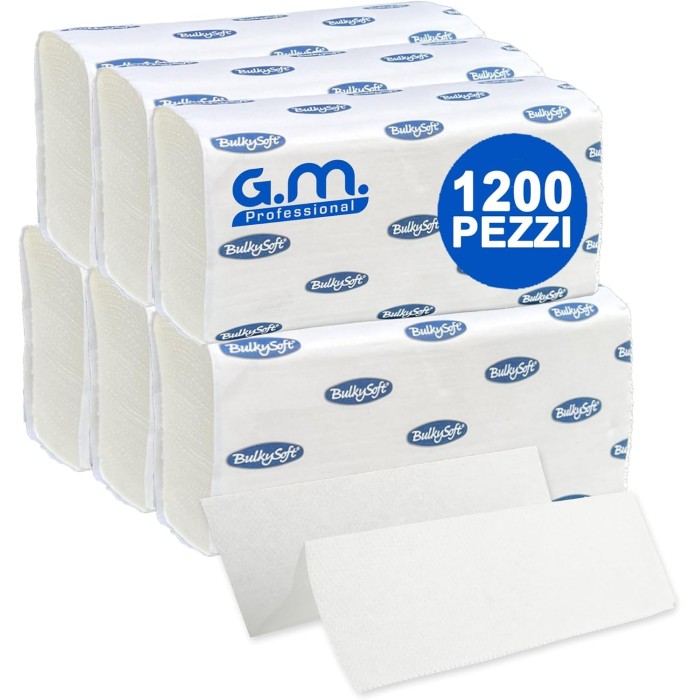 1200 Pezzi - 6 Confezioni di Asciugamani Monouso 24x21,5 cm con Piegatura a Z "2 Veli" in Pura Cellulosa