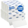 1200 Pezzi - 6 Confezioni di Asciugamani Monouso 24x21,5 cm con Piegatura a Z "2 Veli" in Pura Cellulosa