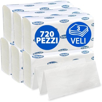Asciugamani Intercalati "Luxury" 3 Veli 100% Cellulosa – 6 Confezioni da 120 Pz – 21,5×32 cm