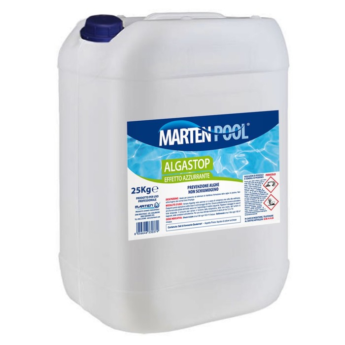 25 Kg - Algastop Antialghe Liquido di Altissima Qualità per Piscina non Schiumogeno Effetto Azzurrante