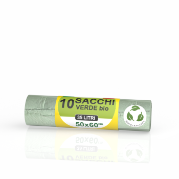 10 Pezzi – Sacchi N.U. Biocompostabili Verdi 50x60 cm, Resistenti ed Ecologici, Ideali per Umido e Raccolta Differenziata