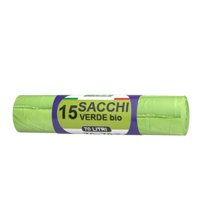 15 Pezzi – Sacchi N.U. Biocompostabili Verdi 70x70 cm, Resistenti ed Ecologici, Ideali per Umido Raccolta Differenziata