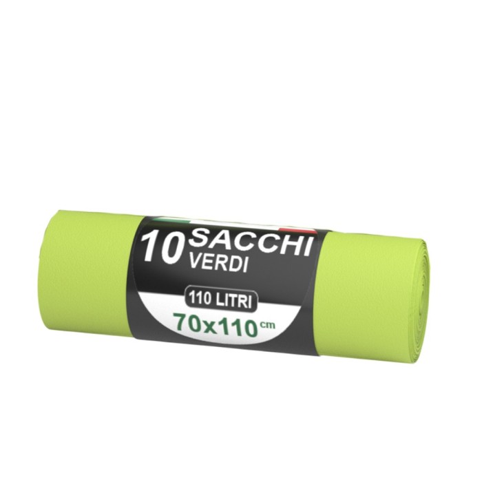 10 Pezzi – Sacchi N.U. Biocompostabili Verdi 70x110 cm, Resistenti ed Ecologici, Ideali per Umido Raccolta Differenziata