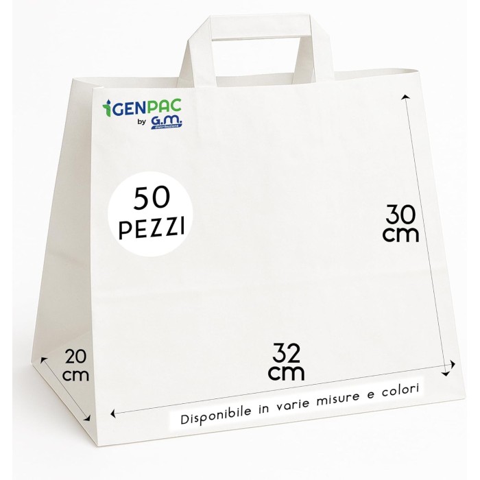 Shopper in Carta Bianca con Manici per Take Away e Ristorazione – Più Misure Disponibili