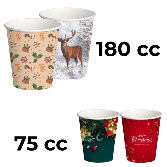 Kit 500 Bicchieri Natalizi in Carta 75 ml e 180 ml Biodegradabili