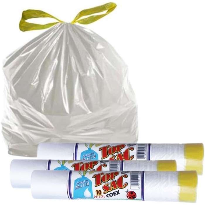 10 Pezzi - Sacchi Spazzatura Cm.70x110, 110 Litri, in LPDE Trasparenti con Maniglie, Ideali per Raccolta Differenziata