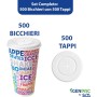 Kit 500 Bicchieri in Carta 300 ml con Coperchi a Croce per Bevande da Asporto