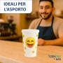 Kit 500 Bicchieri in Carta 300 ml Fantasia Emoji con Coperchi a Croce