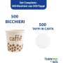 Kit 500 Bicchieri Carta Bio Compostabile 90 ml con Coperchi in Carta