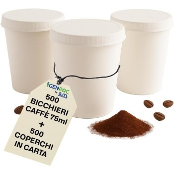 Kit 500 Bicchieri Carta Bio Compostabile 75 ml con Coperchi in Carta