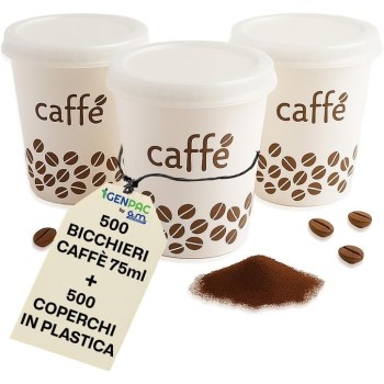 Kit 500 Bicchieri Carta Bio Compostabile 75 ml con Coperchi Rigidi