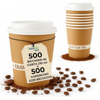 Kit 500 Bicchieri Cappuccino 210 ml con Coperchi in PS a Beccuccio