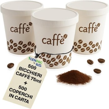 Kit 500 Bicchieri Carta Bio Compostabile 75 ml con Coperchi in Carta