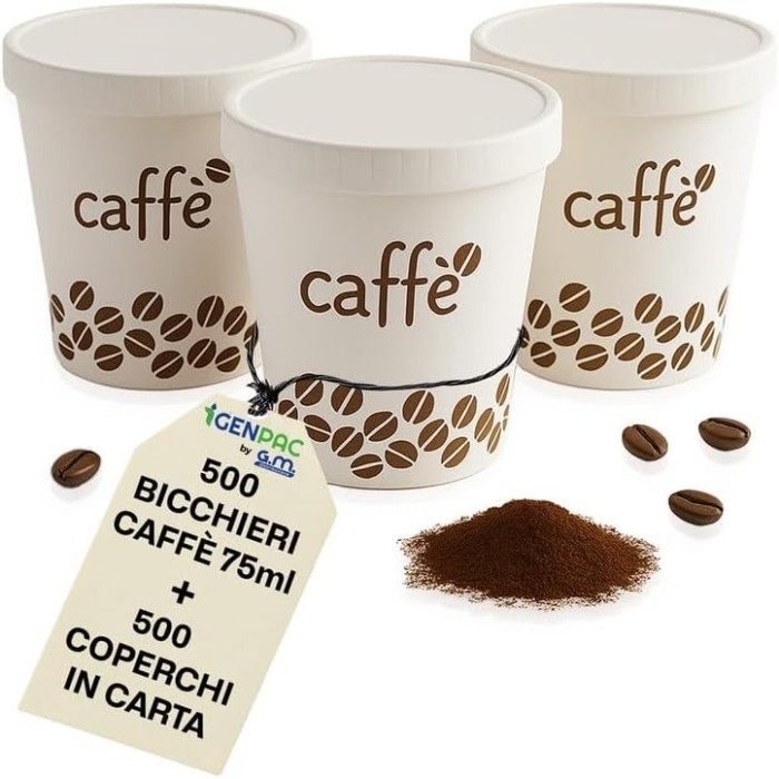 Kit 500 Bicchieri Carta Bio Compostabile 75 ml con Coperchi in Carta