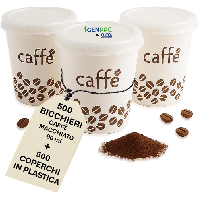 Kit 500 Bicchieri Caffè 90 ml con Coperchi in PS Piani Senza Foro