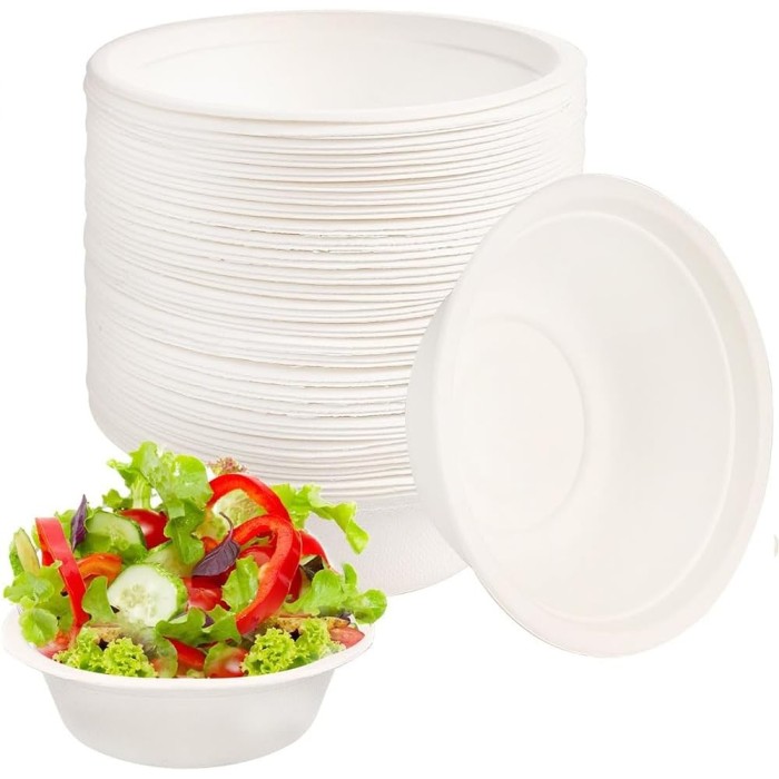 50 Pezzi - Ciotole Tonde Bianche in Cellulosa, 350 ml, 15 cm, per Cibi Caldi e Freddi, Adatte al Microonde, BIO e Compostabili.